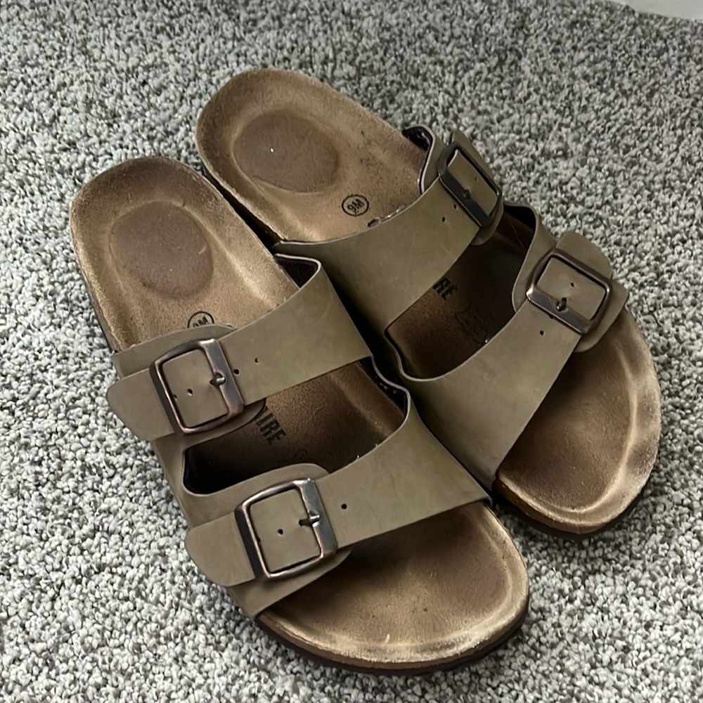 women’s birkenstock look alike sandals, tan, size 9